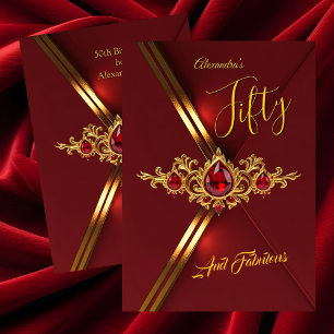 Fabulous Fifty Birthday Party Red Gold Gems Invitation