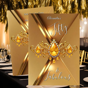 Fabulous Fifty Birthday Party Yellow Gold Gems Invitation