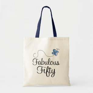 Fabulous Fifty Blue Butterfly Birthday Gift Tote Bag
