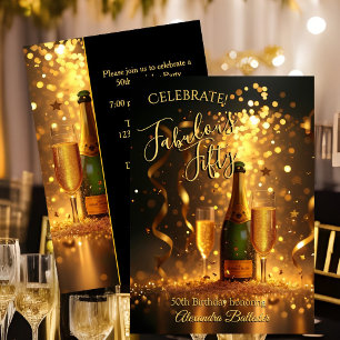 Fabulous Fifty Celebration Champagne Streamers Invitation