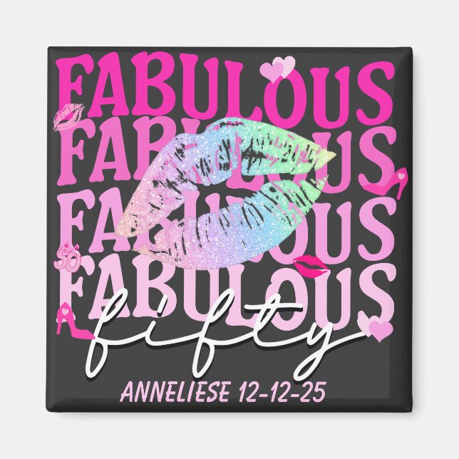 Fabulous Fifty Colourful Lips 50th Birthday Magnet (Front)