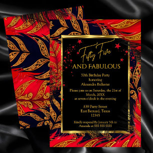 Fabulous Fifty Five Birthday Red Gold Feathers Invitation