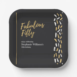 Fabulous Fifty Golden Modern Woman's 50th Birthday Paper Plate