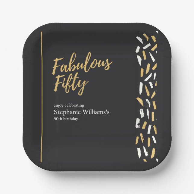 Fabulous Fifty Golden Modern Woman's 50th Birthday Paper Plate (Front)