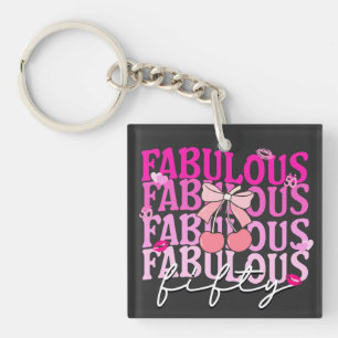 Fabulous Fifty Pink Gradient Cherry Bow Birthday Key Ring