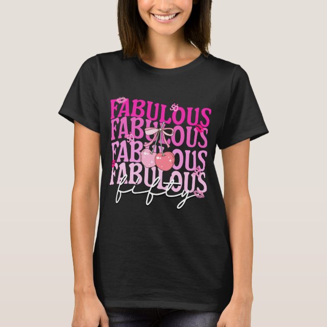 Fabulous Fifty Pink Gradient Cherry Bow Birthday  T-Shirt (Front)