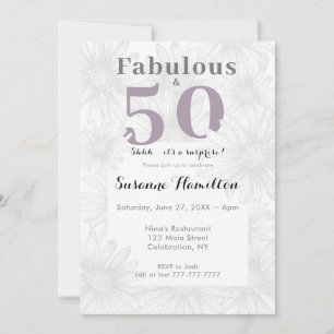 Fabulous & Fifty Simple Flower Grey Invitation