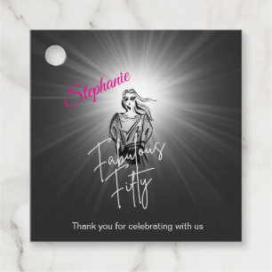 Fabulous Fifty Woman Black Sketch 50th Birthday Favour Tags