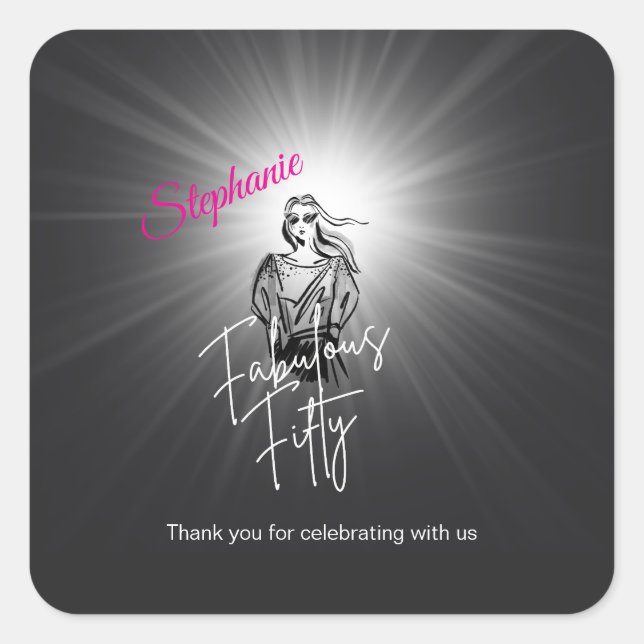 Fabulous Fifty Woman Black Sketch 50th Birthday Square Sticker (Front)