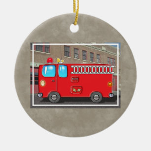Fabulous Fire Truck and Fire Station Ceramic Tree Decoration
