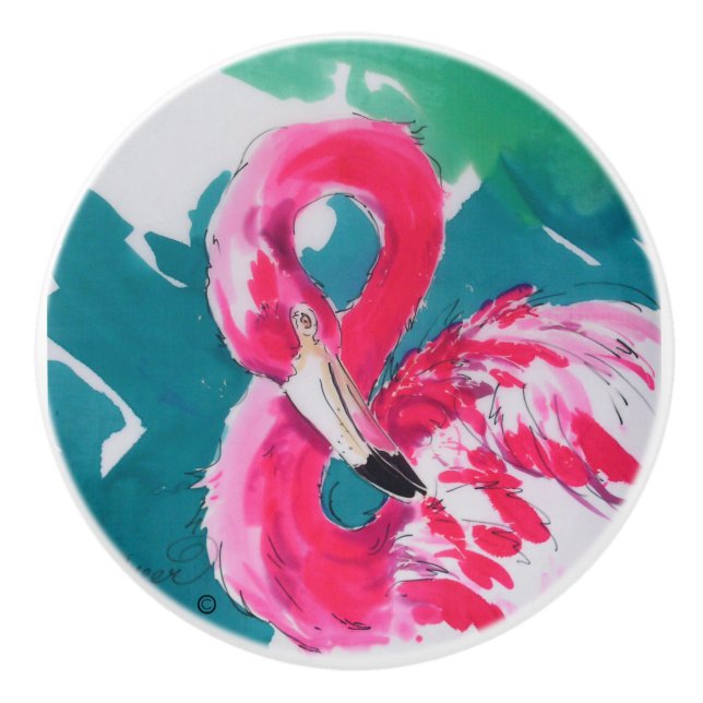 Fabulous Flamingo Ceramic Knob (Front)