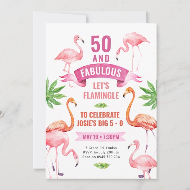Fabulous flamingo invitation, Tropical flamingo Invitation (Front)