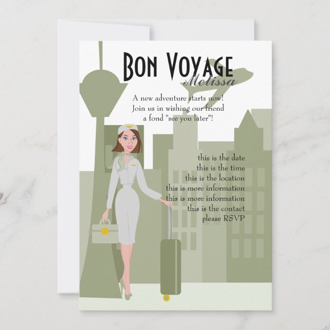 Fabulous Flight Attendant Invitation in Green (Front)