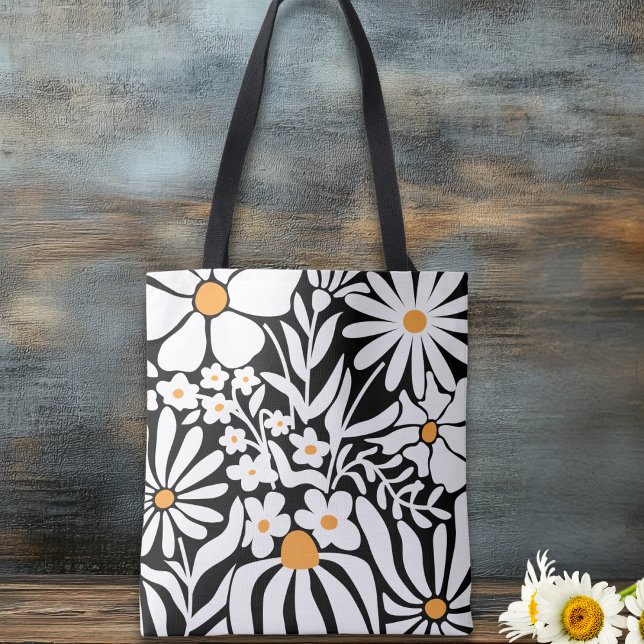 Fabulous Floral Black and White Abstract Tote Bag (Creator Uploaded)