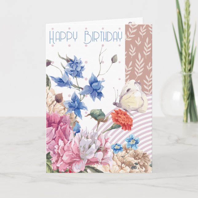 Fabulous Floral & Patchwork Birthday Card (Front)
