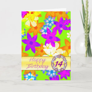 Fabulous flowers 14th birthday card