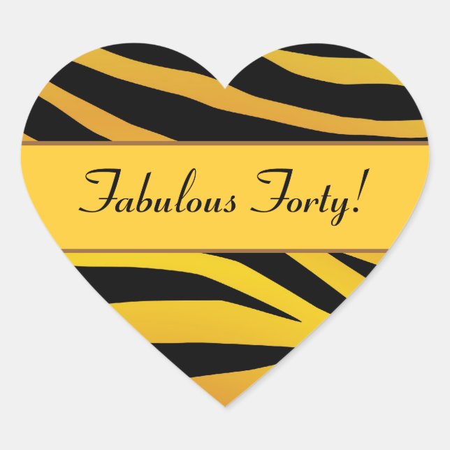 Fabulous Forty Gold and Black Tiger Birthday Heart Sticker (Front)