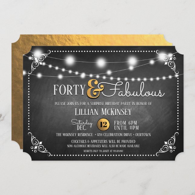 Fabulous Forty Surprise Birthday Party Invitation (Front/Back)