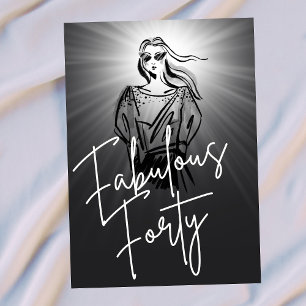 Fabulous Forty Woman Black Sketch 40th Birthday Invitation