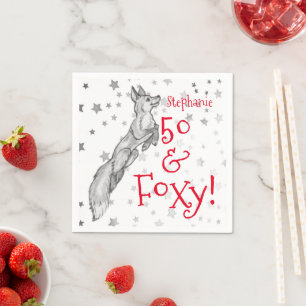 Fabulous Foxy 50th Birthday Black White Red Fox   Napkin