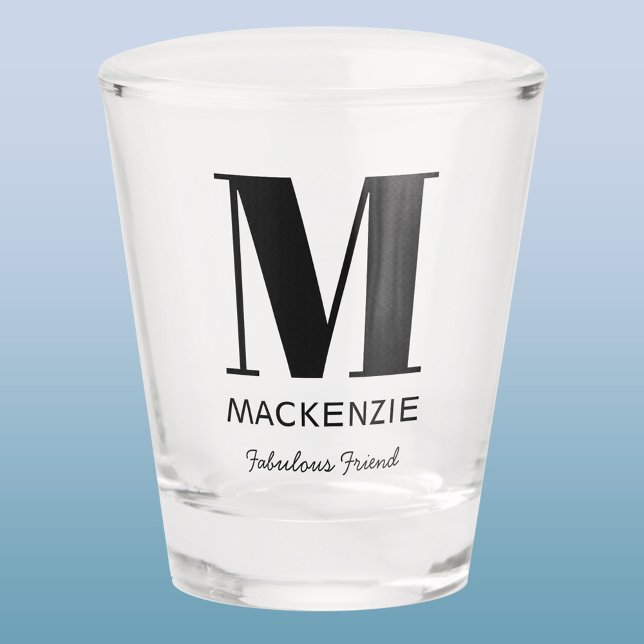 Fabulous Friend Monogram Name Shot Glass (Friend of the Bride monogram initial shot glass for Bachelorette or Bridal Shower.)