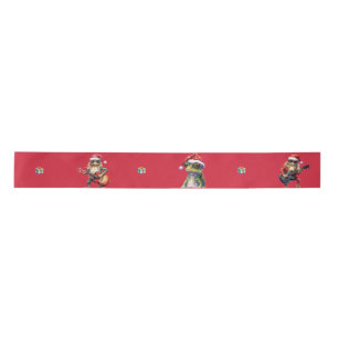 Fabulous Frog Rock Band Christmas Holiday on Red Satin Ribbon