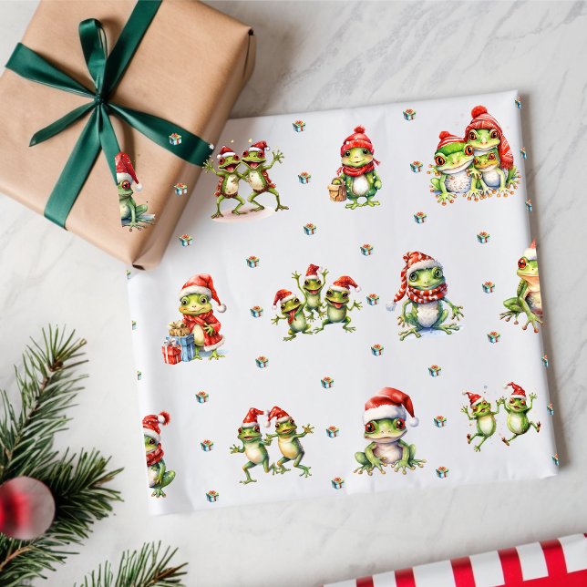 Fabulous Frogs Christmas Holiday on White Wrapping Paper (Creator Uploaded)