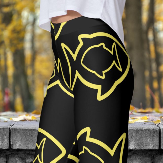 Fabulous Fun Black and Yellow Fin Pattern Leggings (Yellow Fin on Black)