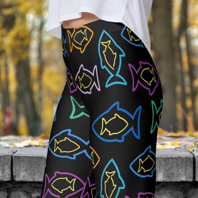 Fabulous Fun Black Multi Fin Pattern Leggings (Multi Fin on Black)