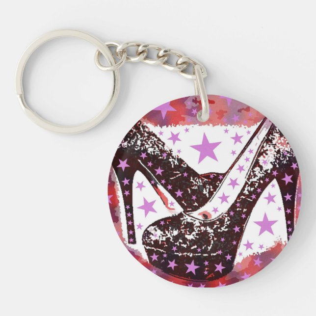 Fabulous Glamourous Pink Purple High Heels Stars Key Ring (Front)
