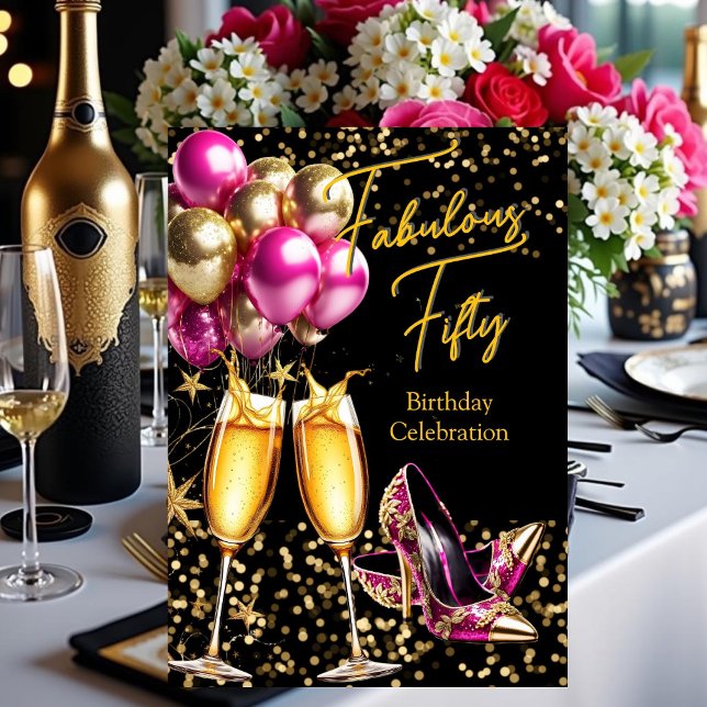 Fabulous Glitter Hot Pink Gold heels Champagne Invitation (Creator Uploaded)