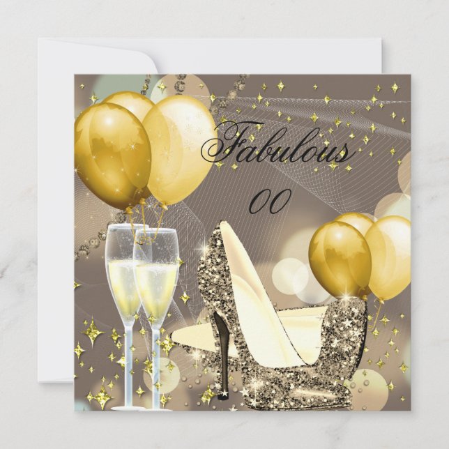 Fabulous Gold Beige Champagne Birthday Party 3 Invitation (Front)
