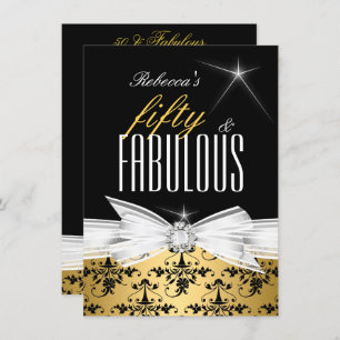 Fabulous Gold Black Damask 50th Birthday Party Invitation