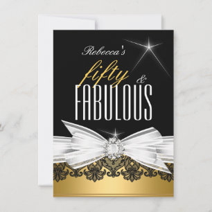 Fabulous Gold Black Lace 50th Birthday Party Invitation