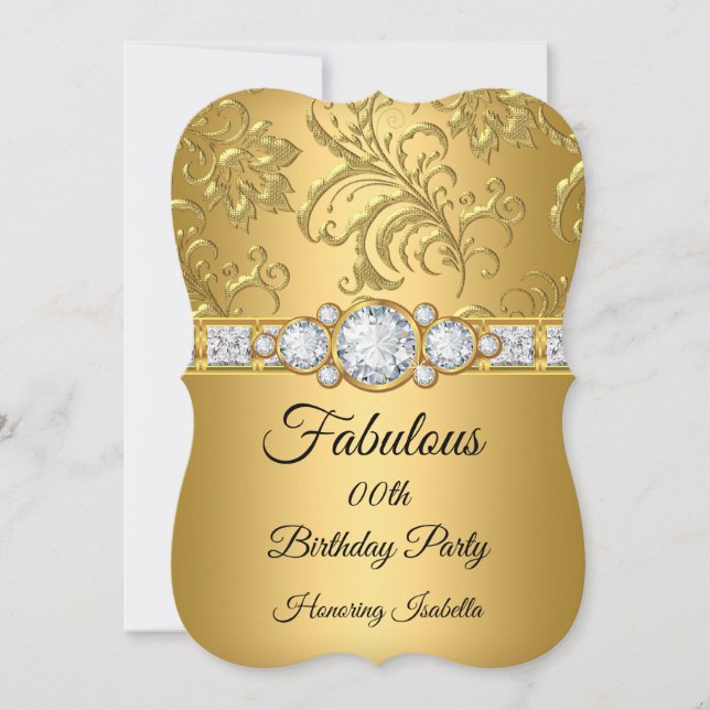 Fabulous Gold Damask Diamond  birthday party 2 Invitation (Front)