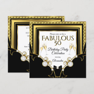 Fabulous Gold Jewel Black Champagne Birthday Party Invitation