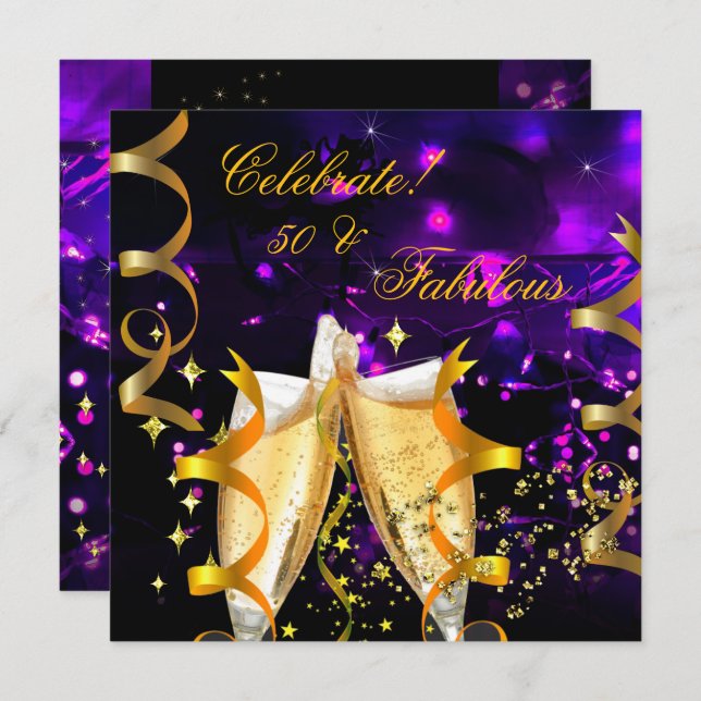 Fabulous Gold Lights Champagne Birthday Party Invitation (Front/Back)