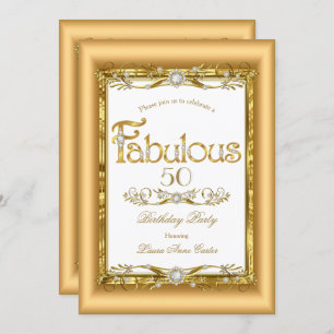 Fabulous Gold White Diamond Birthday Party Invitation