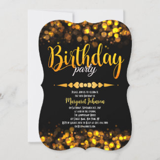 Fabulous Golden Glitter Bday Party Invite