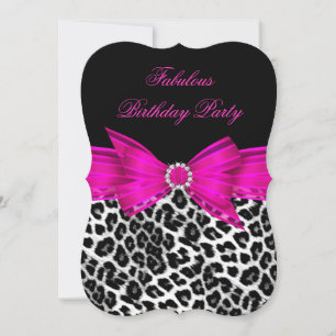 Fabulous Hot Pink Leopard Birthday Party Black 3 Invitation