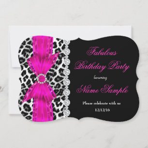 Fabulous Hot Pink Leopard Birthday Party Black Invitation