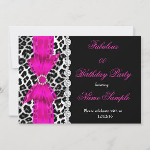 Fabulous Hot Pink Leopard Birthday Party Black Invitation