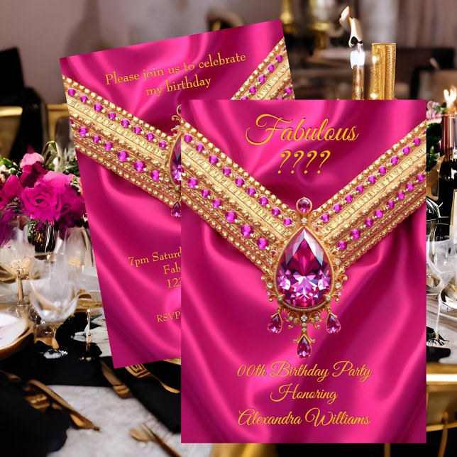 Fabulous Hot Pink Silk Gold Diamonds Birthday Invitation (Creator Uploaded)