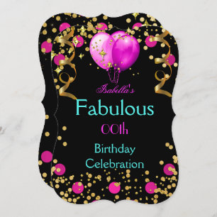 Fabulous Hot Pink Teal Blue Birthday Party Invitation