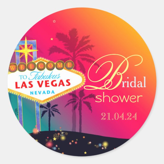 Fabulous Las Vegas Bridal Shower Classic Round Sticker (Front)