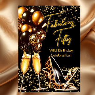 Fabulous Leopard heels Champagne Birthday Invitation