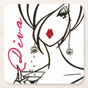 Fabulous “Martini Diva” Square Paper Coaster