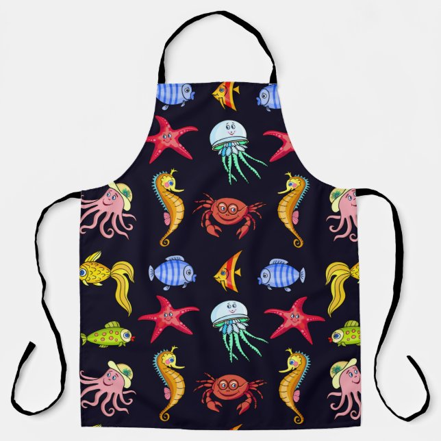 Fabulous nautical pattern with a fun orange sea ho apron (Front)