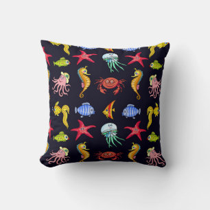 Fabulous nautical pattern with a fun orange sea ho cushion