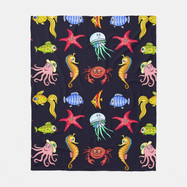 Fabulous nautical pattern with a fun orange sea ho fleece blanket (Front)